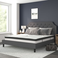 Flash Furniture Brighton Tufted Upholstered Platform Bed With 10" CertiPUR-US Certified Foam And Pocket Spring Mattress, King, Dark Gray