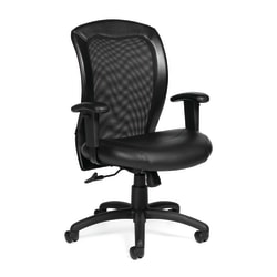 Offices To Go™ Luxhide Ergonomic Bonded Leather Adjustable Mid-Back Chair, Black