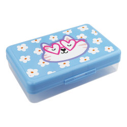 Office Depot® Brand Plastic Pencil Box, 2-1/4"H x 8-11/16"W x 5-1/8"D, Clear/Blue, Cat, Total Quantity 1