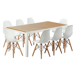 Inval Madeira 9-Piece Indoor/Outdoor Rectangular Table Set, 29-1/8"H x 35-7/16"W x 71"D, White/Teak Brown