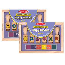 Melissa & Doug Happy Handle Wooden Stamp Set, 6 Stamps & Stamp Pad Per Pack, Set Of 2 Packs