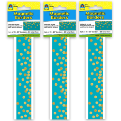 Teacher Created Resources Magnetic Borders, Teal Confetti, 24" x 1-1/2", 12 Borders Per Pack, Set Of 3 Packs