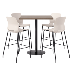 KFI Studios Proof Bistro Square Pedestal Table With Imme Bar Stools, Includes 4 Stools, 43-1/2"H x 42"W x 42"D, Studio Teak Top/Black Base/Moonbeam Chairs