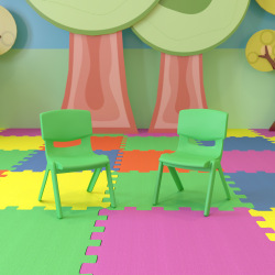 Flash Furniture Plastic Stackable School Chairs With 10-1/2" Seat Height, Green, Set Of 2 Chairs