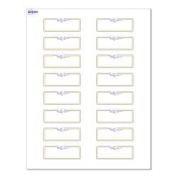 Avery® Print-To-The-Edge Labels With Sure Feed® Technology, S00-D2X-PRWMP10, Rectangle, 1" x 2-5/8", Matte White, Preprinted Gold & Navy Border with Florals Design, Pack Of 160