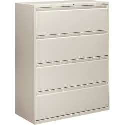 HON® 800 20"D Lateral 4-Drawer File Cabinet With Lock, Light Gray