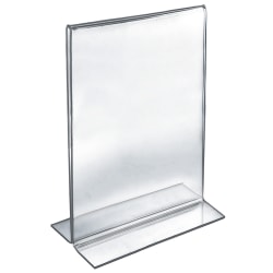 Azar Displays Double-Foot Acrylic Sign Holders, 17" x 11", Clear, Pack Of 10