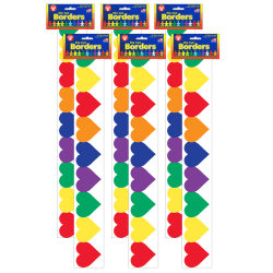 Hygloss Classroom Borders, Multicolor Hearts, 12 Borders Per Pack, Set Of 6 Packs