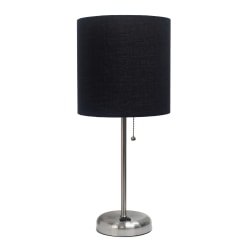 Creekwood Home Oslo Power Outlet Metal Table Lamp, 19-1/2"H, Black Shade/Brushed Steel Base