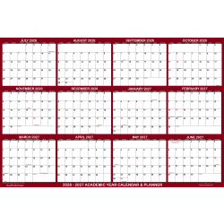 2026-2027 SwiftGlimpse Academic Monthly Wall Calendar, 72" x 48", Maroon/White, July To June, Total Qty 1