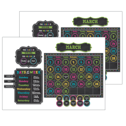 Teacher Created Resources Calendar Bulletin Board Display Sets, 24" x 18", Chalkboard Brights, Pack Of 2 Sets