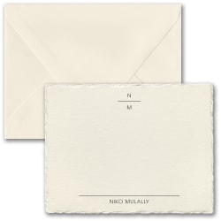 Custom Premium Stationery Flat Note Cards, 5-1/2" x 4-1/4", Simply Feather Deckle, Ecru-Ivory, Box Of 25 Cards