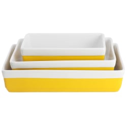 Martha Stewart 3-Piece Rectangular Stoneware Nesting Baker Set, Yellow