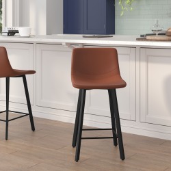 Flash Furniture Caleb Modern Armless Commercial-Grade Counter-Height Stools, Cognac/Black, Set Of 2 Stools