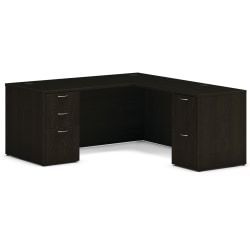 HON® Mod 66"W L-Station Computer Desk With Double-Pedestal, Java Oak