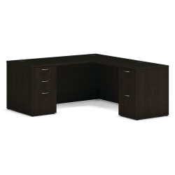 HON® Mod 66"W L-Station Computer Desk With Double-Pedestal, Java Oak