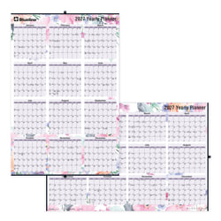 2027 Blueline Colorful Laminated, Reversible And Erasable Yearly Wall Planner, 24" x 36", 100% Recycled, Passion, January To December, Total Qty 1