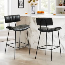 Glamour Home Belita Faux Leather Counter Height Stools With Backs, Black, Set Of 2 Stools