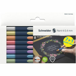 Schneider Metallic Rollerball Pens - 0.4 mm Pen Point - Assorted Metallic Ink - Bioplastic Barrel - 8 / Pack