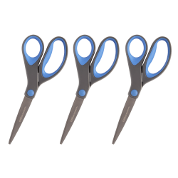 Office Depot® Brand Titanium Coated Scissors, 8", Straight, Dark Gray/Blue, Pack Of 3 Scissors