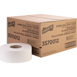 Genuine Joe Jumbo Jr Dispenser Bath Tissue Roll - 2 Ply - 3.30" Width x 700 ft Length - 8.88" Roll Diameter - White - Fiber - 12 / Carton
