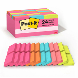 Post-it® Cape Town Color Collection Value Pack, 1 1/2" x 2", 100 Sheets Per Pad, Assorted Colors, 100 Sheets Per Pad, Pack Of 24 Pads