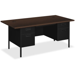 HON Metro Classic Double Pedestal Desk - 4-Drawer - 72" x 36" x 29.5" - 4 x Box Drawer(s), File Drawer(s) - Double Pedestal - Square Edge - Material: Steel - Finish: Mocha Laminate, Black Paint