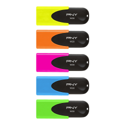 PNY Attaché 4 USB 2.0 Flash Drives, 16GB, Multicolor Neon, Pack Of 5 Drives