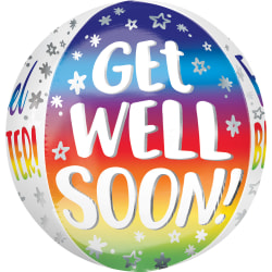 Amscan Get Well Foil Balloon, Circle, 16", Orbz Silver Rainbow
