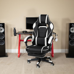 Flash Furniture Gaming Desk And Chair Set With Cup Holder, Headphone Hook, Footrest & Reclining Back/Arms, White