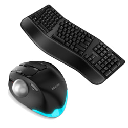 Delton KB200 Ergonomic Wireless Keyboard and Trackball Mouse Combo, 2.4GHz/USB Dongle, Black, Total Qty 1