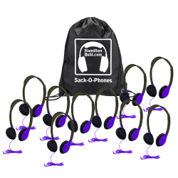 HamiltonBuhl Sack-O-Phones, Purple, Pack Of 10 Personal Headphones In Carry Bag