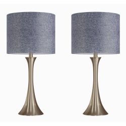 LumiSource Lenuxe Contemporary Table Lamps, 24-1/4"H, Gold Base/Blue & Gold Shade, Set Of 2 Lamps
