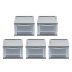 Iris® Stackable Storage Bins With Drawers, 5-13/16"H x 8-3/4"W x 12-3/4"D, Gray, Set Of 5 Bins