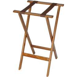CSL Deluxe Wood Tray Stands, 30"H x 18-1/2"W x 17"D, Dark/Brown Straps, Set Of 4 Stands