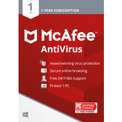 McAfee® AntiVirus, For 1 PC, Antivirus Internet Security Software, 1-Year Subscription, Product Key