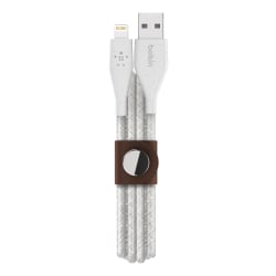 Belkin® DuraTek Plus Lightning To USB-A Cable With Strap, 4', White, F8J236BT04-WHT