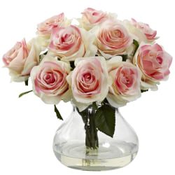 Nearly Natural Rose 11"H Plastic Floral Arrangement With Vase, 11"H x 11"W x 11"D, Light Pink