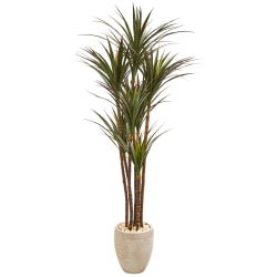Nearly Natural Giant Yucca 68"H Artificial Plant With Planter, 78"H x 27"W x 23"D, Green/Beige