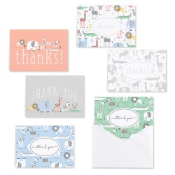 Custom Thank You Card Assortment With Blank Envelopes, Baby Animal, 4-7/8" x 3-1/2", Box Of 36