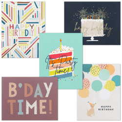 Custom Greeting Card Assortment With Blank Envelopes, Happiness Delivered Birthday, 5-1/2" x 4-1/4",Box Of 20
