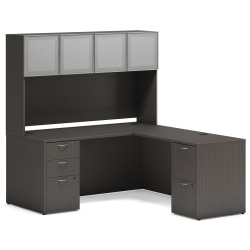 HON® Mod 66"W L-Station Computer Desk With Storage Hutch, Slate Teak