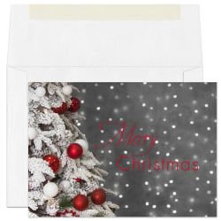 Custom Full-Color Holiday Cards With Envelopes, 7" x 5", Pop Of Red, Box Of 25 Cards/Envelopes
