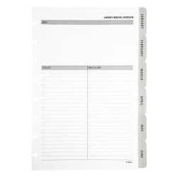 2027 TUL® Discbound Monthly Planner Refill Pages Set With 12 Tab Dividers, Junior Size, Gray, January To December, Total Qty 1