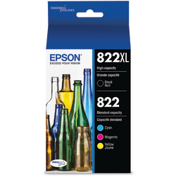 Epson® 822XL/822 High-Yield Black And Cyan, Magenta, Yellow Ink Cartridges, Pack Of 4