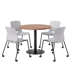 KFI Studios Proof Cafe Round Pedestal Table With Imme Caster Chairs, Includes 4 Chairs, 29"H x 36"W x 36"D, River Cherry Top/Black Base/Light Gray Chairs