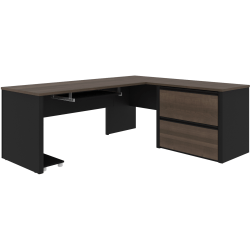 Bestar Connexion 72"W L-Shaped Desk With Lateral File Cabinet, Antigua/Black