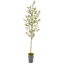 Nearly Natural Olive Tree 90"H Artificial Plant With Decorative Planter, 90"H x 22"W x 19"D, Green/Gray