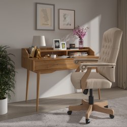 Flash Furniture Martha Washington Microfiber High-Back Swivel Office Chair With Arms, Ivory/Driftwood