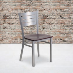 Flash Furniture Slat Back Restaurant Accent Chair, Walnut Seat/Silver Frame